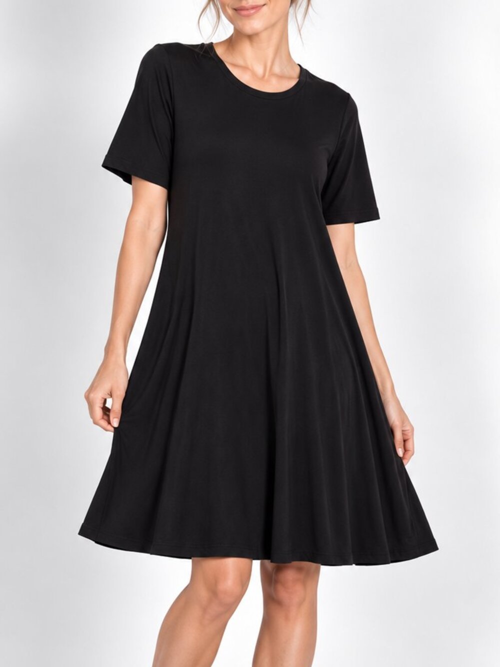 Old Navy XL Black Swing A-Line Ribbed T-Shirt Dress Stretch Short Sleeve
